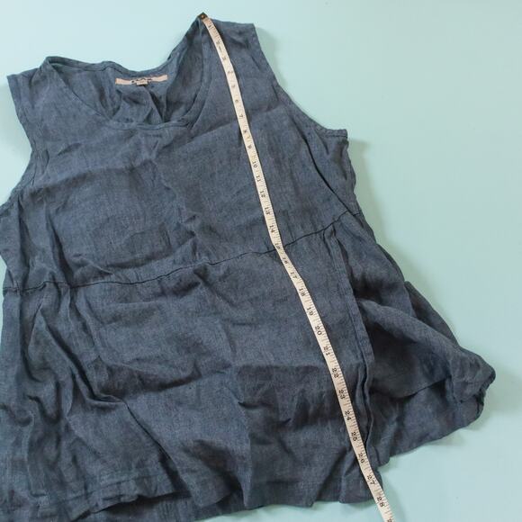Flax Blue 100% Linen Sleeveless Loose Fit Tank Top Size Medium - Picture 6 of 7